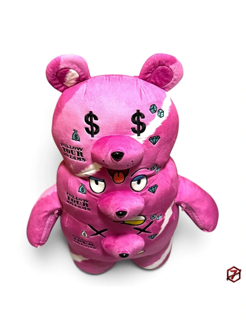 Sprayground The 3 Headed Bear Plush Teddybear Backpack Limited Edition Pink